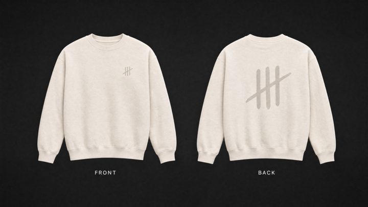 Product sheet: cream crewneck, front and back